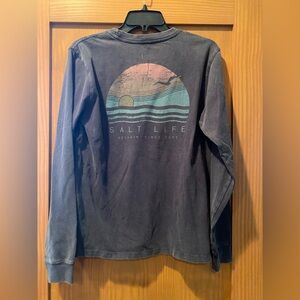 Salt Life Heavy Weight T-Shirt Black Salt Wash Relaxin’ Long Sleeve NWT Size S
